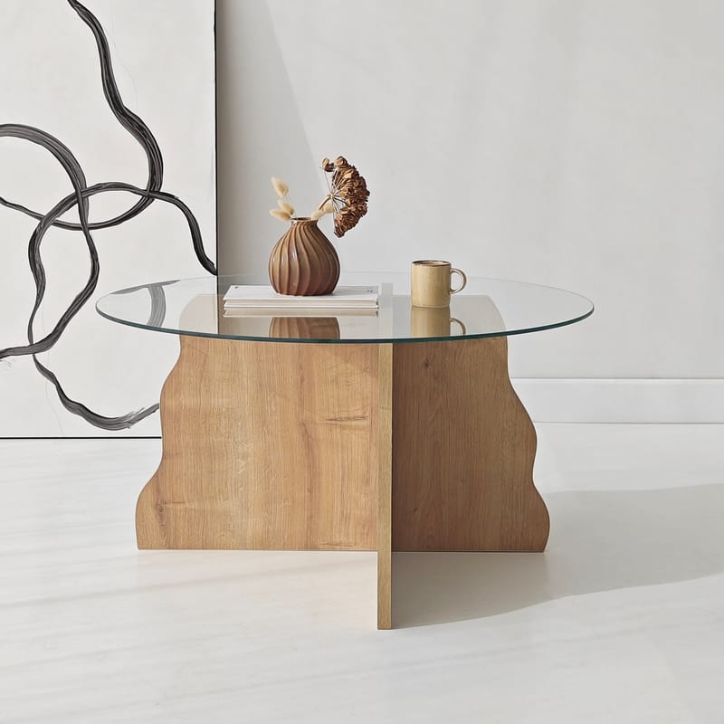 Fikret sofabord 75 cm rundt glass - Safir Eik og Transparent - Møbler - Bord - Sofabord