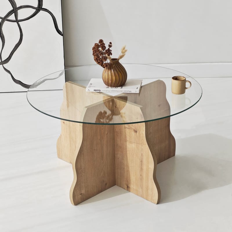Fikret sofabord 75 cm rundt glass - Safir Eik og Transparent - Møbler - Bord - Sofabord