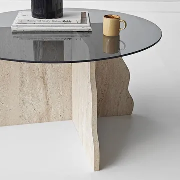 Fikret sofabord 75 cm rundt glass - Travertin og Røkt - Møbler - Bord - Sofabord