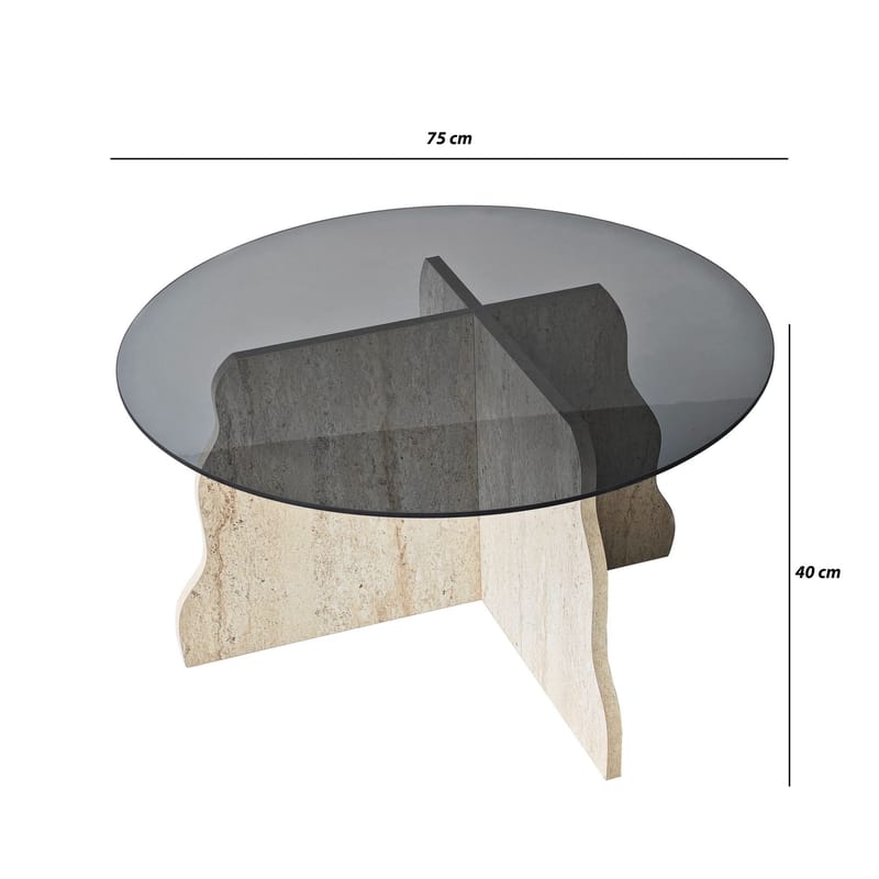 Fikret sofabord 75 cm rundt glass - Travertin og Røkt - Møbler - Bord - Sofabord