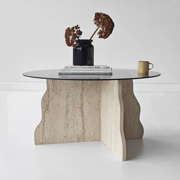 Fikret sofabord 75 cm rundt glass - Travertin og Røkt - Møbler - Bord - Sofabord