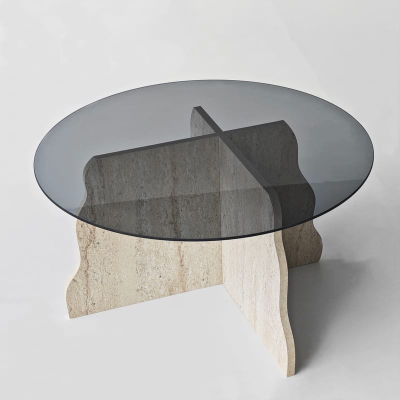 Fikret sofabord 75 cm rundt glass - Travertin og Røkt - Møbler - Bord - Sofabord