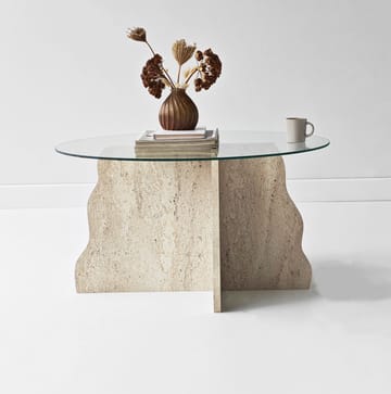 Fikret sofabord 75 cm rundt glass - Travertin og Transparent - Møbler - Bord - Sofabord