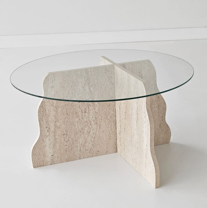 Fikret sofabord 75 cm rundt glass - Travertin og Transparent - Møbler - Bord - Sofabord