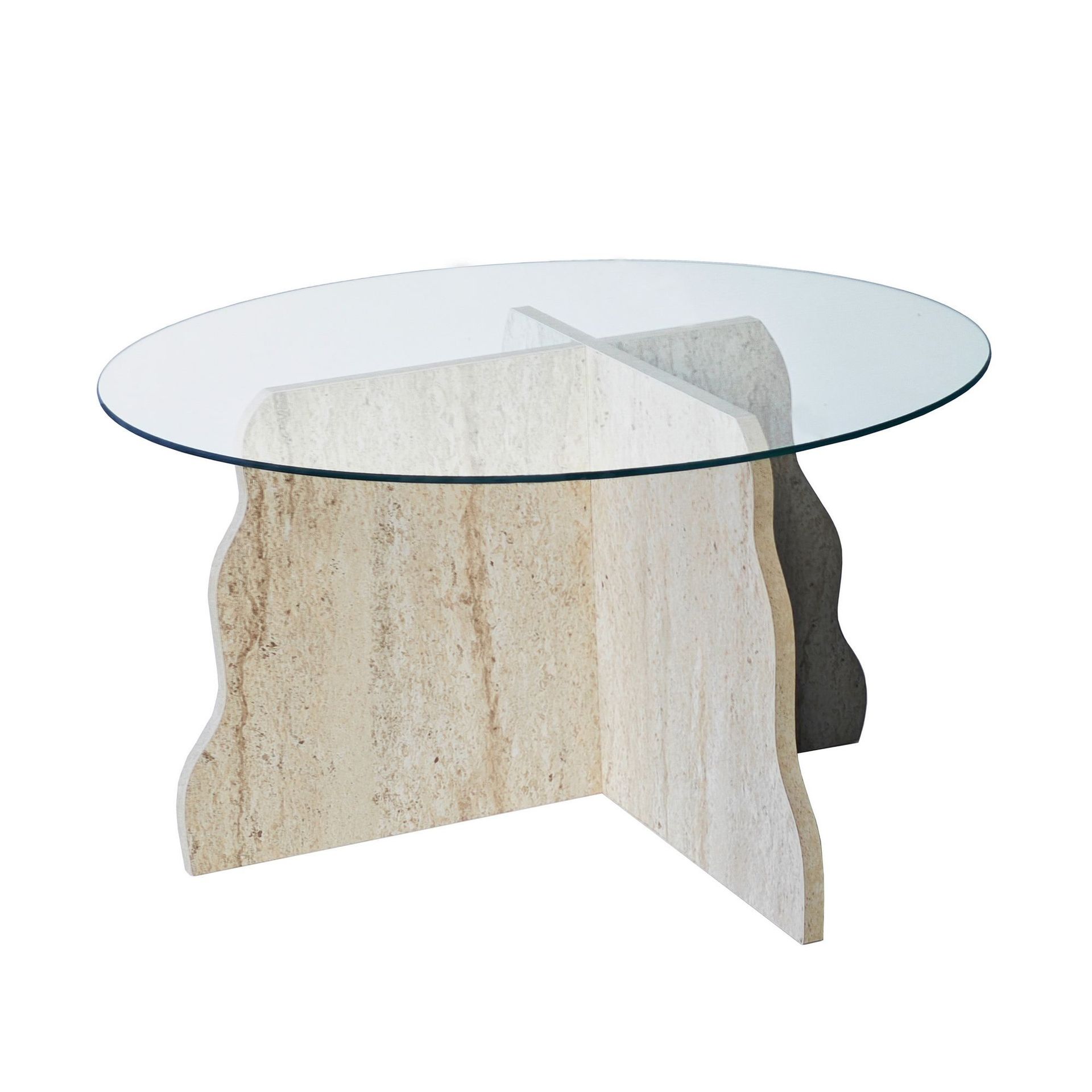 Fikret sofabord 75 cm rundt glass - Travertin og Transparent