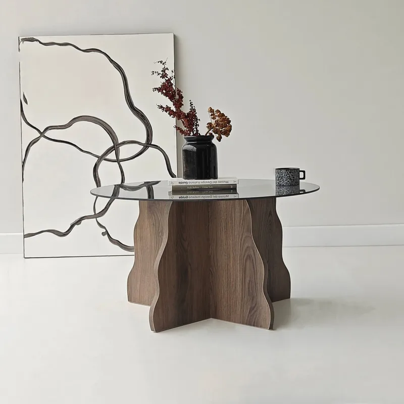 Fikret sofabord 75 cm rundt glass - Valnøtt og Røkt - Møbler - Bord - Sofabord
