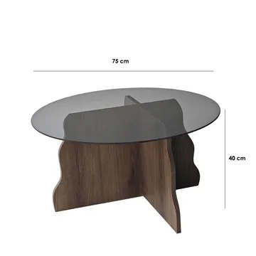 Fikret sofabord 75 cm rundt glass - Valnøtt og Røkt - Møbler - Bord - Sofabord