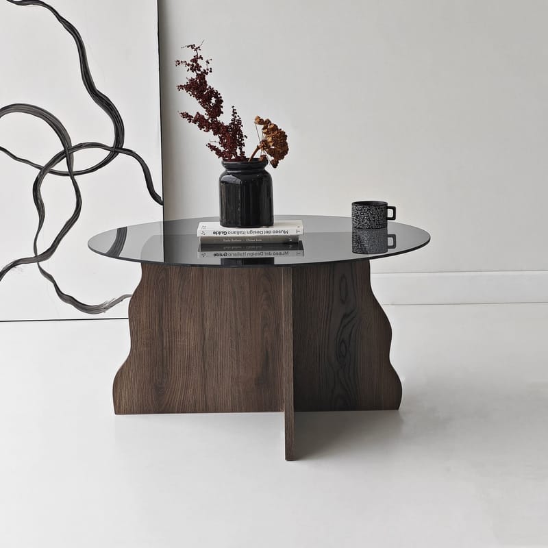 Fikret sofabord 75 cm rundt glass - Valnøtt og Røkt - Møbler - Bord - Sofabord