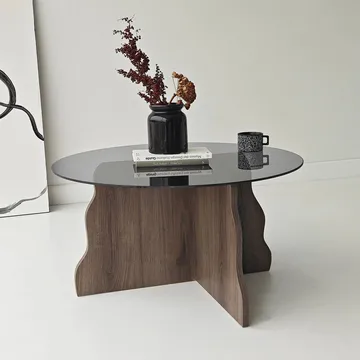 Fikret sofabord 75 cm rundt glass - Valnøtt og Røkt - Møbler - Bord - Sofabord