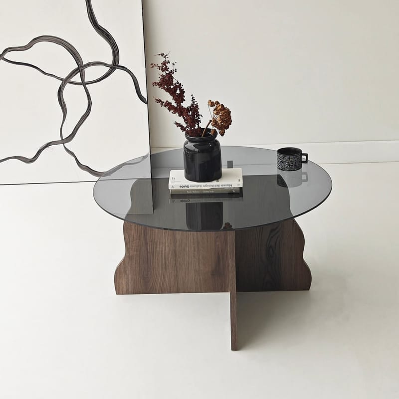 Fikret sofabord 75 cm rundt glass - Valnøtt og Røkt - Møbler - Bord - Sofabord