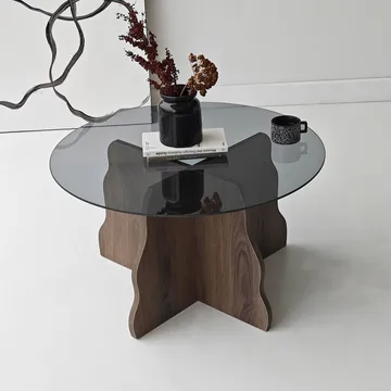 Fikret sofabord 75 cm rundt glass - Valnøtt og Røkt - Møbler - Bord - Sofabord