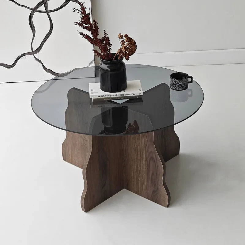 Fikret sofabord 75 cm rundt glass - Valnøtt og Røkt - Møbler - Bord - Sofabord