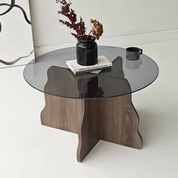 Fikret sofabord 75 cm rundt glass - Valnøtt og Røkt - Møbler - Bord - Sofabord