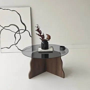 Fikret sofabord 75 cm rundt glass - Valnøtt og Røkt - Møbler - Bord - Sofabord