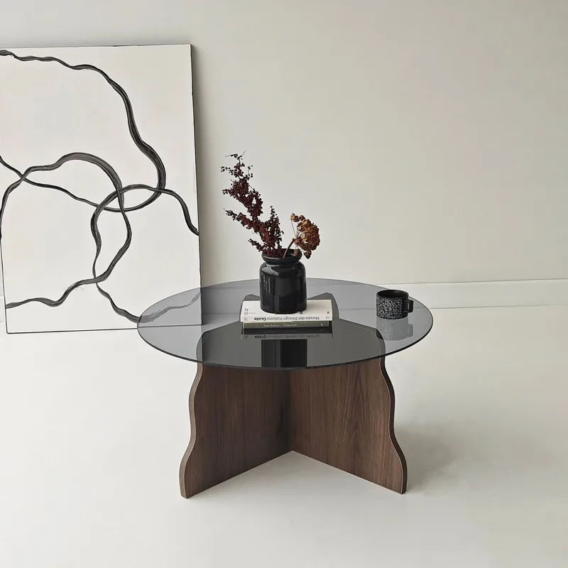 Fikret sofabord 75 cm rundt glass - Valnøtt og Røkt - Møbler - Bord - Sofabord