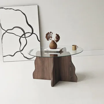Fikret sofabord 75 cm rundt glass - Valnøtt og Transparent - Møbler - Bord - Sofabord