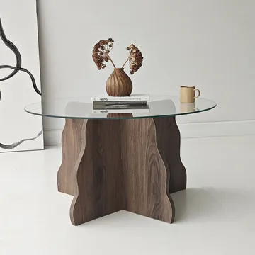 Fikret sofabord 75 cm rundt glass - Valnøtt og Transparent - Møbler - Bord - Sofabord