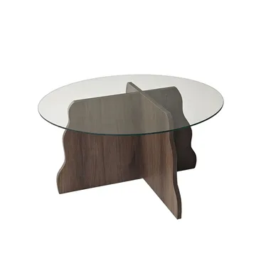 Fikret sofabord 75 cm rundt glass - Valnøtt og Transparent - Møbler - Bord - Sofabord