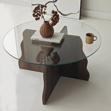 Fikret sofabord 75 cm rundt glass - Valnøtt og Transparent - Møbler - Bord - Sofabord