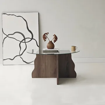 Fikret sofabord 75 cm rundt glass - Valnøtt og Transparent - Møbler - Bord - Sofabord