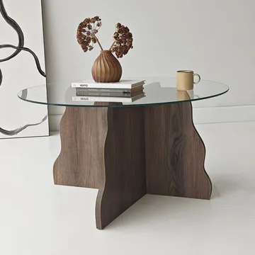 Fikret sofabord 75 cm rundt glass - Valnøtt og Transparent - Møbler - Bord - Sofabord