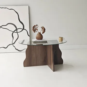 Fikret sofabord 75 cm rundt glass - Valnøtt og Transparent - Møbler - Bord - Sofabord