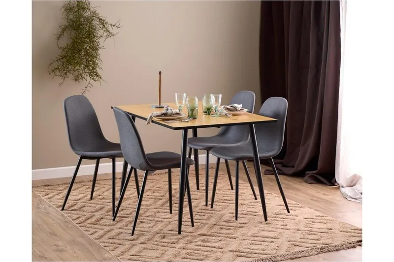 Finola Spisegruppe 120 Cm + 4 Salaman Spisestoler - Grå/Brun/Sort - Møbler - Bord - Spisegrupper