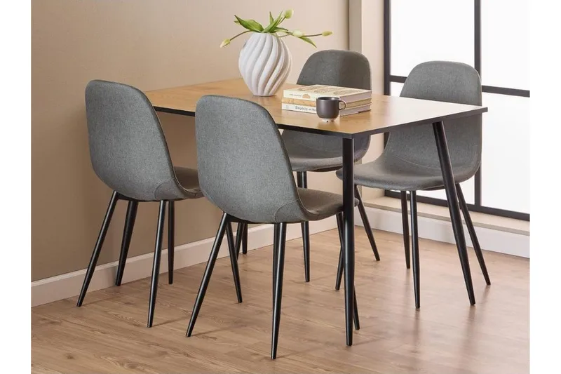 Finola Spisegruppe 120 Cm + 4 Salaman Spisestoler, Grå/Brun/Sort