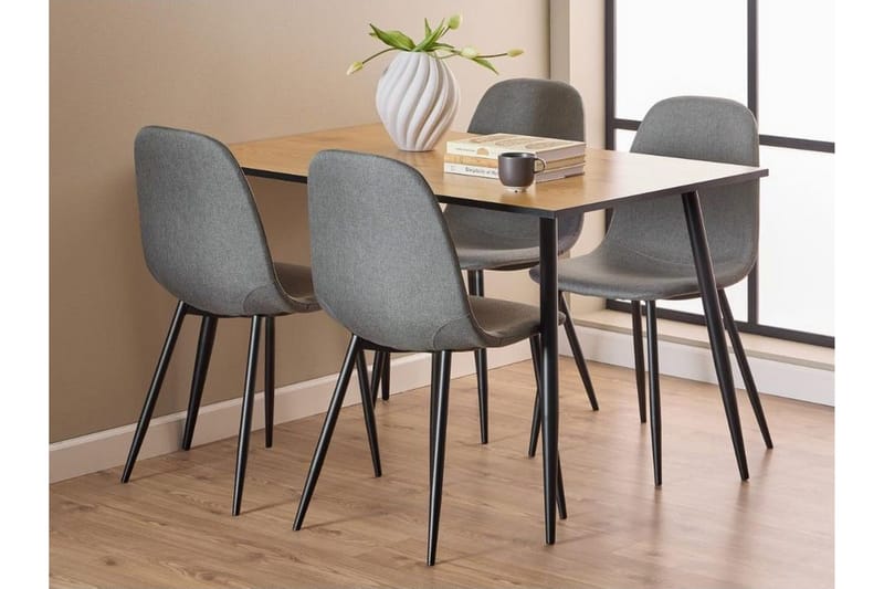 Finola Spisegruppe 120 Cm + 4 Salaman Spisestoler - Grå/Brun/Sort - Møbler - Bord - Spisegrupper