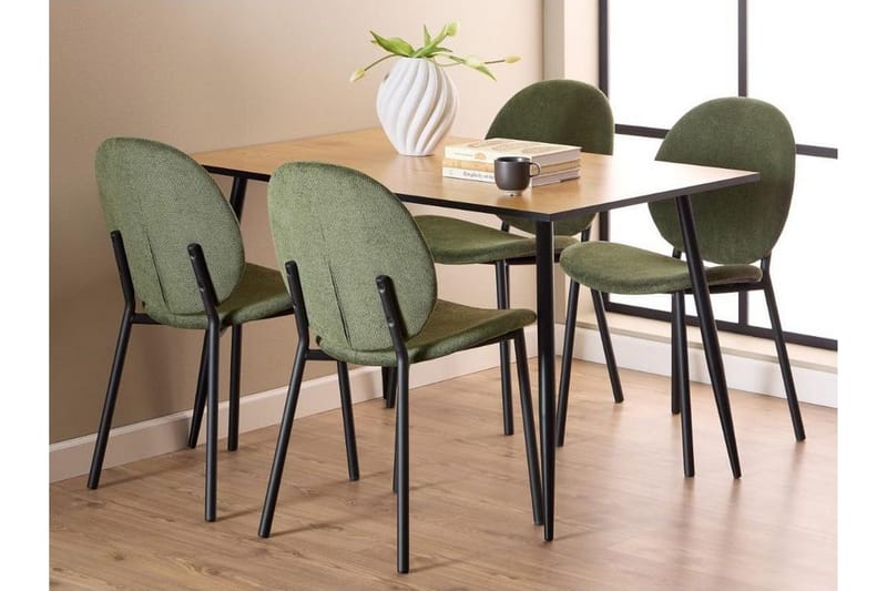 Finola Spisegruppe 120 Cm + 4 Toroni Spisestuestoler, Svart/Brun/Grønn