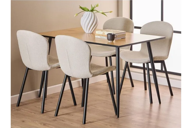 Finola Spisegruppe 120 cm + 4 stk. Amrita Spisestoler, Beige/Brun/Svart