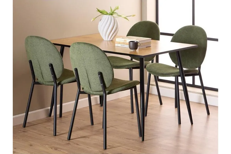 Finola Spisegruppe 120 Cm + 4 Toroni Spisestuestoler, Svart/Brun/Grønn