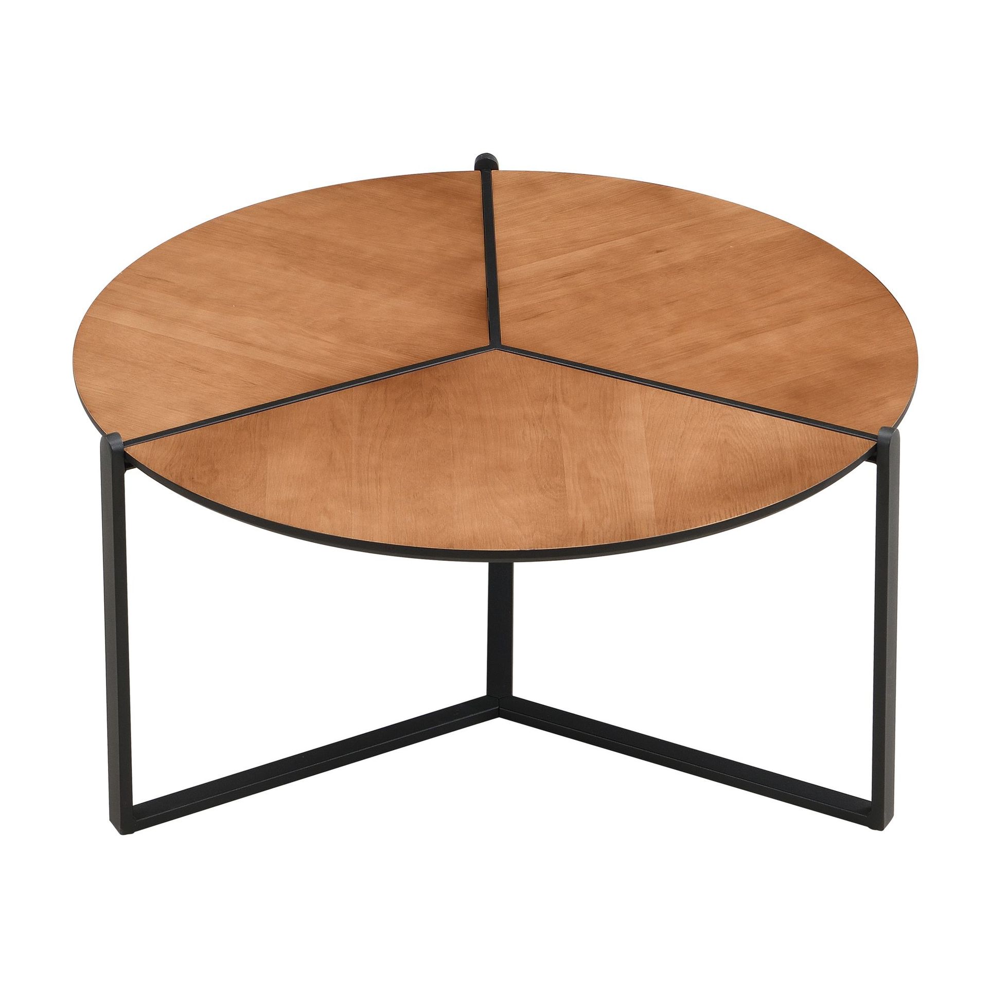 Fralor rundt salongbord 80 cm med trelook og metallben - treutseende / matt svart