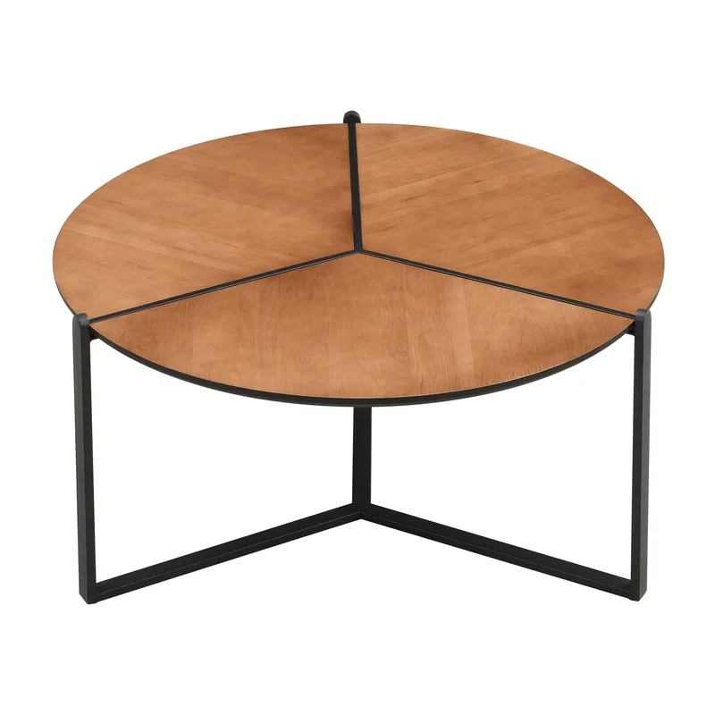Fralor rundt salongbord 80 cm med trelook og metallben, treutseende / matt svart