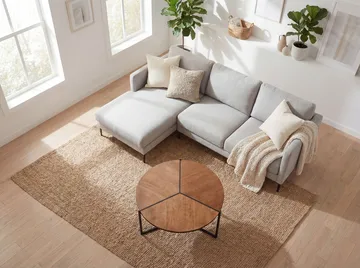 Fralor rundt salongbord 80 cm med trelook og metallben - treutseende / matt svart - Møbler - Bord - Sofabord