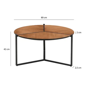 Fralor rundt salongbord 80 cm med trelook og metallben - treutseende / matt svart - Møbler - Bord - Sofabord