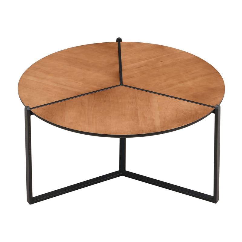 Fralor rundt salongbord 80 cm med trelook og metallben - treutseende / matt svart - Møbler - Bord - Sofabord