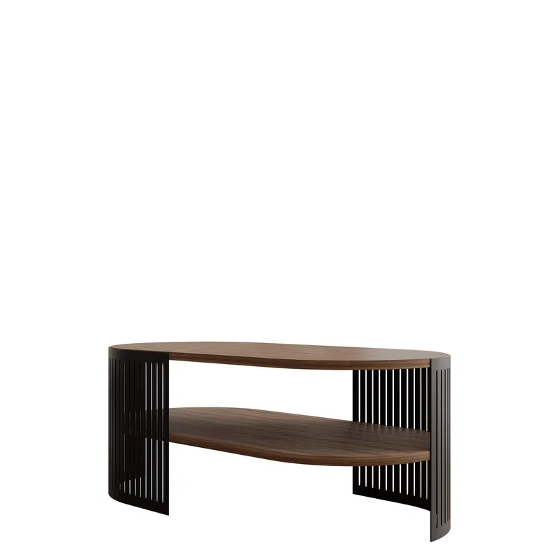 Friend Ovalt Sofabord med Hyller 100x40 cm i Tre med Understell i Metall, Sort|Brun