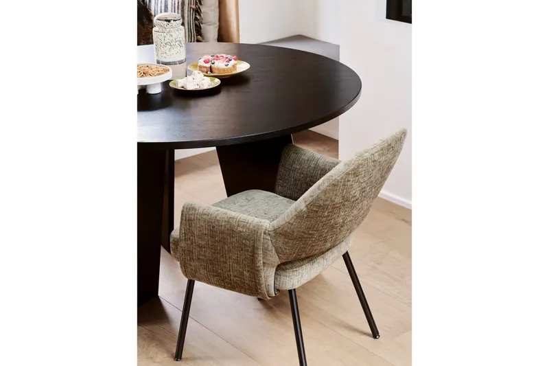 Fries Rundt Spisebord 129 cm med Eikeplate - Svart - Møbler - Bord - Spisebord & kjøkkenbord