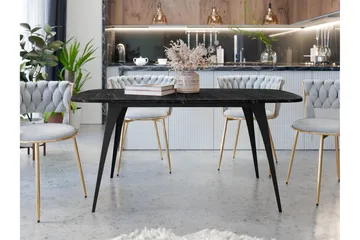 Fritzger Uttrekkbart Rektangulært Spisebord 160 cm med Marmor- og Metallutseende - Svart - Møbler - Bord - Spisebord & kjøkkenbord