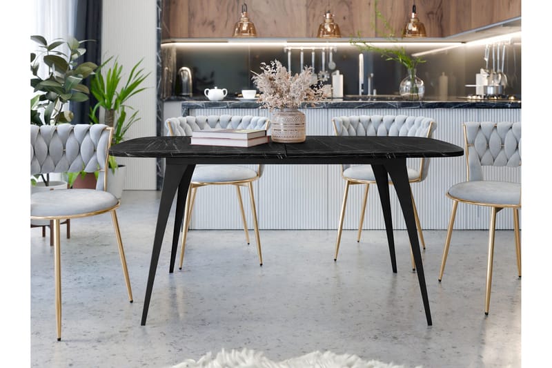 Fritzger Uttrekkbart Rektangulært Spisebord 160 cm med Marmor- og Metallutseende - Svart - Møbler - Bord - Spisebord & kjøkkenbord