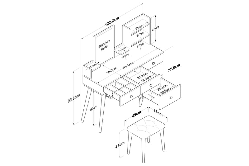 Fynnian Sminkebord 122,2 cm - Hvit - Møbler - Bord - Sminkebord & toalettbord - Sminkebord med speil