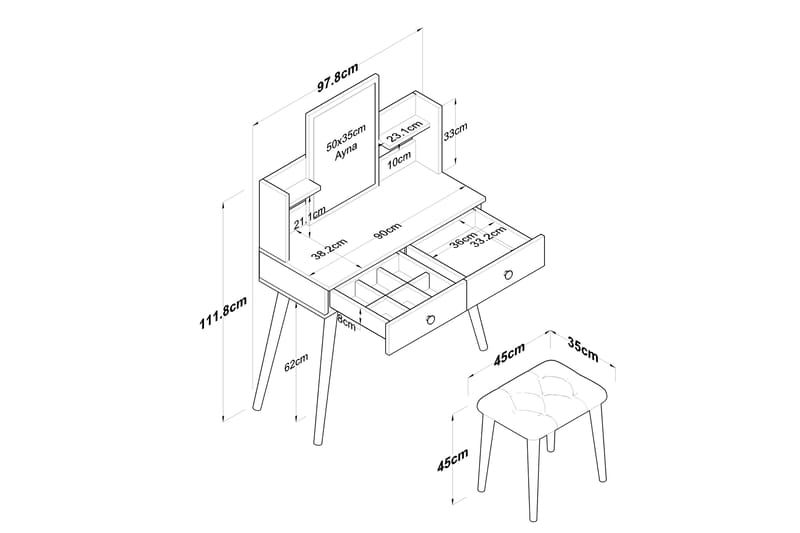 Fyodor Sminkebord 97,8 cm - Hvit - Møbler - Bord - Sminkebord & toalettbord