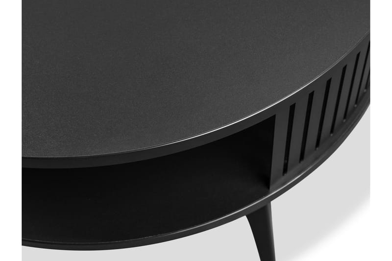 Galia 75 cm Rundt Sofabord med Hyller og Lamellsider i Tre - Sort|Hvit - Møbler - Bord - Sofabord