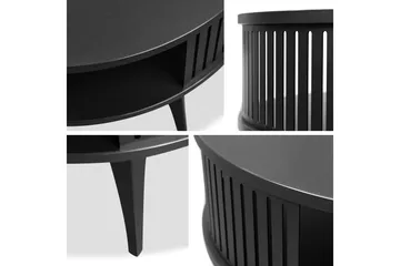 Galia 75 cm Rundt Sofabord med Hyller og Lamellsider i Tre - Sort|Hvit - Møbler - Bord - Sofabord