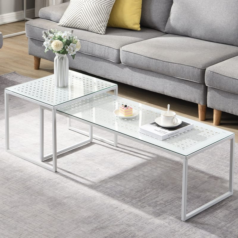 Galilo settbord 100 cm sett med 2 - Gjennomsiktig og matt hvit - Møbler - Bord - Sofabord