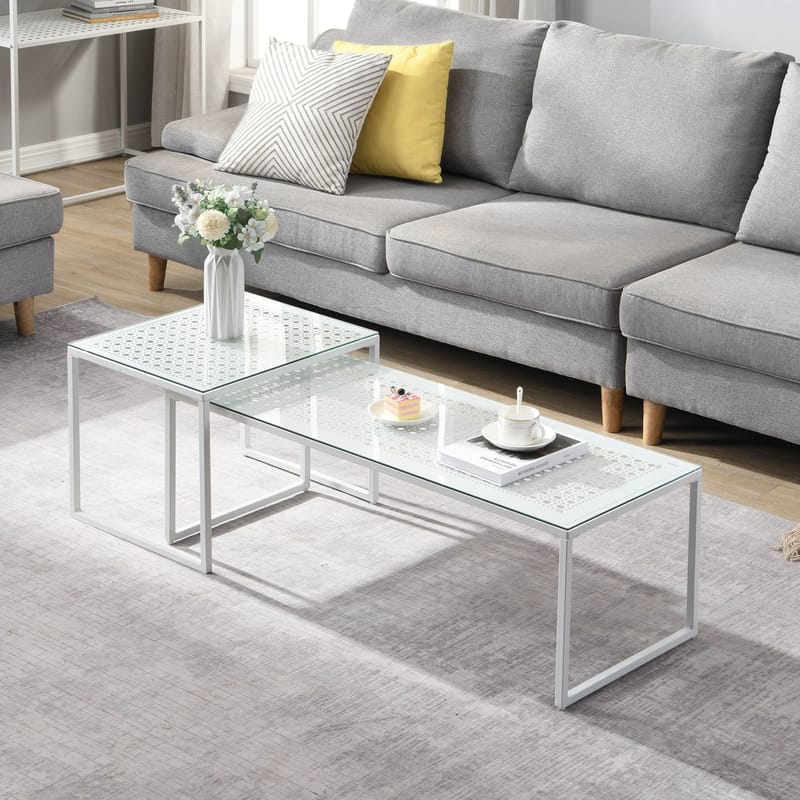 Galilo settbord 100 cm sett med 2 - Gjennomsiktig og matt hvit - Møbler - Bord - Sofabord