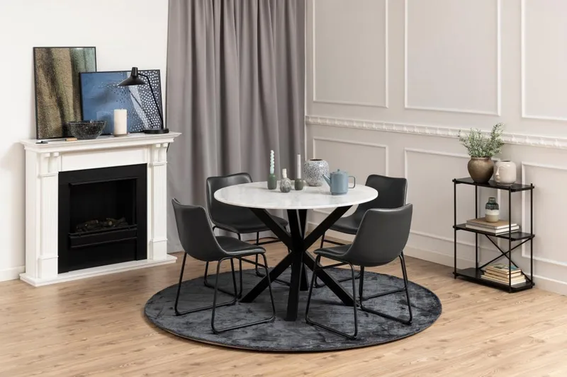 Ganesh Rundt Spisebord 110 cm med Marmorplate og Metalllook - Hvit - Møbler - Bord - Spisebord & kjøkkenbord