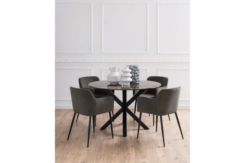 Ganesh Rundt Spisebord 120 cm med Marmorplate og Metalllook - Brun - Møbler - Bord - Spisebord & kjøkkenbord