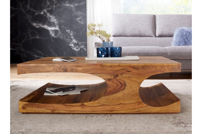 Gjerrild Sofabord 118 cm med Oppbevaringshyller - Massivt Tre - Sofabord